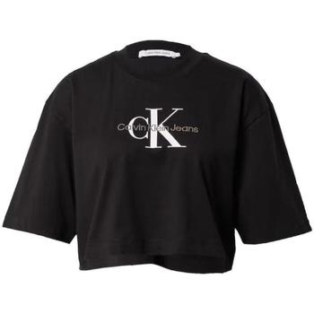 Textil Mulher T-Shirt mangas curtas Calvin Logo Klein Jeans  Preto