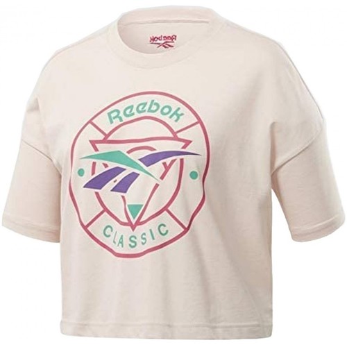 Textil Mulher Camper T-Shirt in Colour-Block-Optik Weiß Reebok Sport belted wool jacket Schwarz Rosa