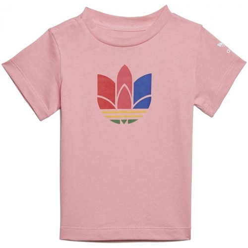 Textil Criança T-Shirt mangas YEEZYs adidas brand Originals 3D Trefoil Tee Rosa