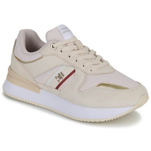 Sapatos Mulher Sapatilhas Tommy shoes Hilfiger CORP WEBBING RUNNER GOLD Bege / Branco