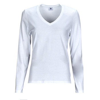 Textil Mulher T-shirt Shirt mangas compridas Petit Bateau ML COL V Branco