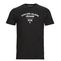 Textil Homem T-Shirt mangas curtas Calvin Klein Clutch-Tasche zum Umhängen in Schwarz VARSITY CURVE LOGO T-SHIRT Preto