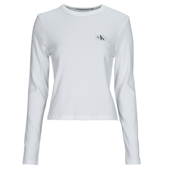Textil Mulher T-shirt mangas compridas Calvin Klein Jeans WOVEN LABEL RIB LONG SLEEVE Branco