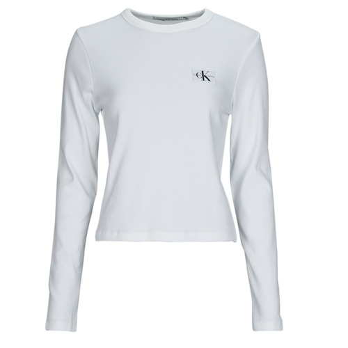 Textil Mulher T-shirt mangas compridas Calvin Klein Black Active Trunk Two WOVEN LABEL RIB LONG SLEEVE Branco