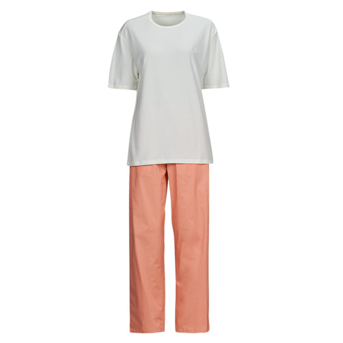 Textil Mulher Pijamas / Camisas de dormir High Neck Balloon Sleeve Midi Dress SLEEP SET Bege / Rosa