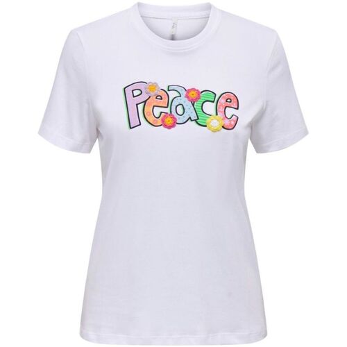 Textil Mulher T-shirts e Pólos Only 15297273 LOLA-BW PEACE Branco