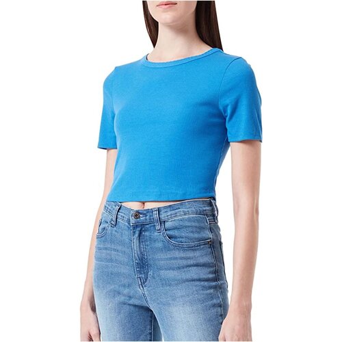 Textil Mulher T-shirts e Pólos Only ONLMAJA L/S CROPPED PLAIN TOP JRS Azul
