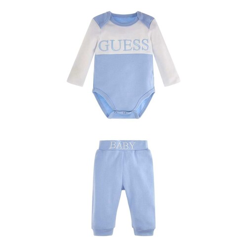 Textil Rapaz Conjunto BLUE Guess MID ORGANIC COTON Branco / Azul