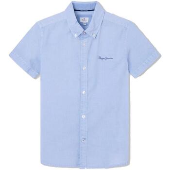 Textil Rapaz Camisas mangas comprida Pepe broderie JEANS  Azul