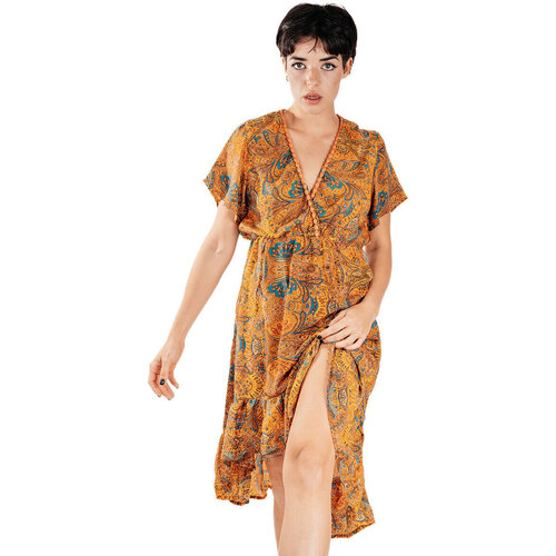 Textil Mulher Vestidos compridos Isla Bonita By Sigris Vestido Midi Longo Castanho