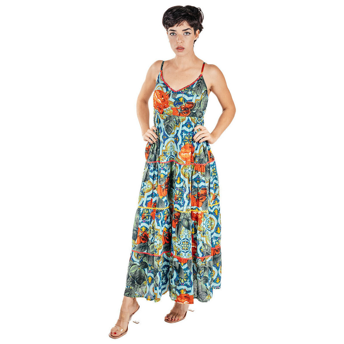 Textil Mulher Vestidos compridos Isla Bonita By Sigris Vestido Midi Longo Verde