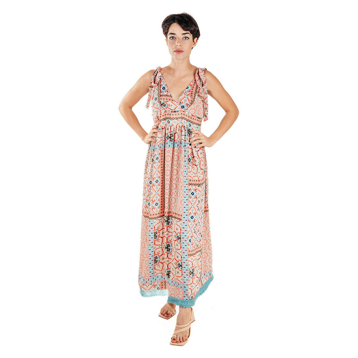Textil Mulher Vestidos compridos Isla Bonita By Sigris Vestido Midi Longo Rosa