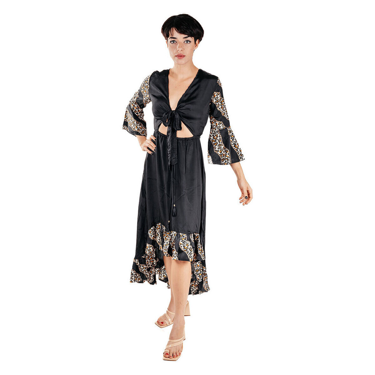 Textil Mulher Vestidos compridos Isla Bonita By Sigris Vestido Midi Longo Preto