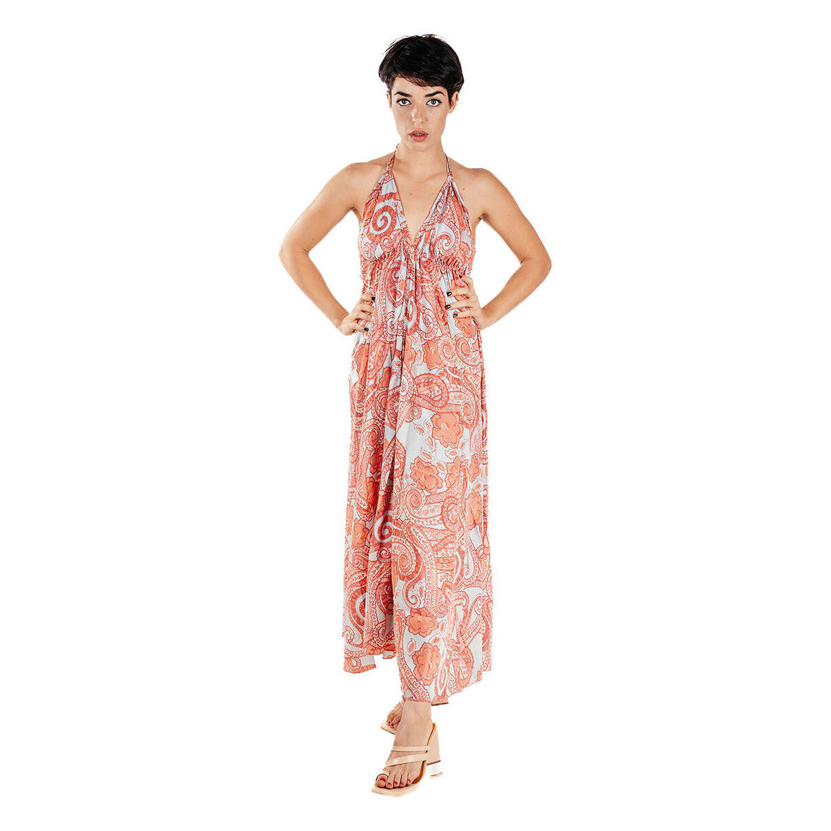 Textil Mulher Vestidos compridos Isla Bonita By Sigris Vestido Midi Longo Rosa