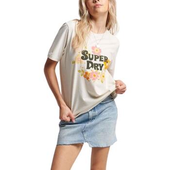 Textil Mulher Polos mangas curta Superdry  Bege
