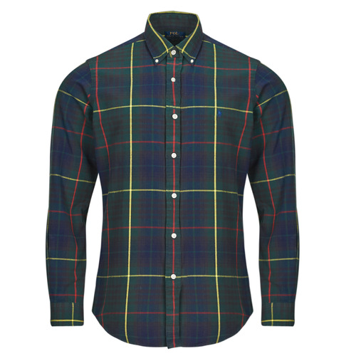 Textil Homem Camisas mangas comprida Polo Ralph Lauren CHEMISE COUPE DROITE EN OXFORD Verde / Marinho / Xadrez