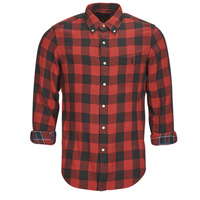 Textil Homem Camisas mangas comprida BOSS all-over texture-detail polo shirt CHEMISE COUPE DROITE EN FLANELLE Vermelho / Preto