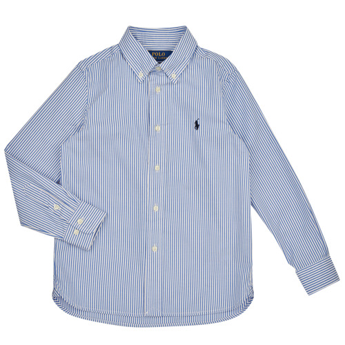 Textil Rapaz Camisas mangas comprida Pochetes / Bolsas pequenas SLIM FIT-TOPS-SHIRT Azul / Branco