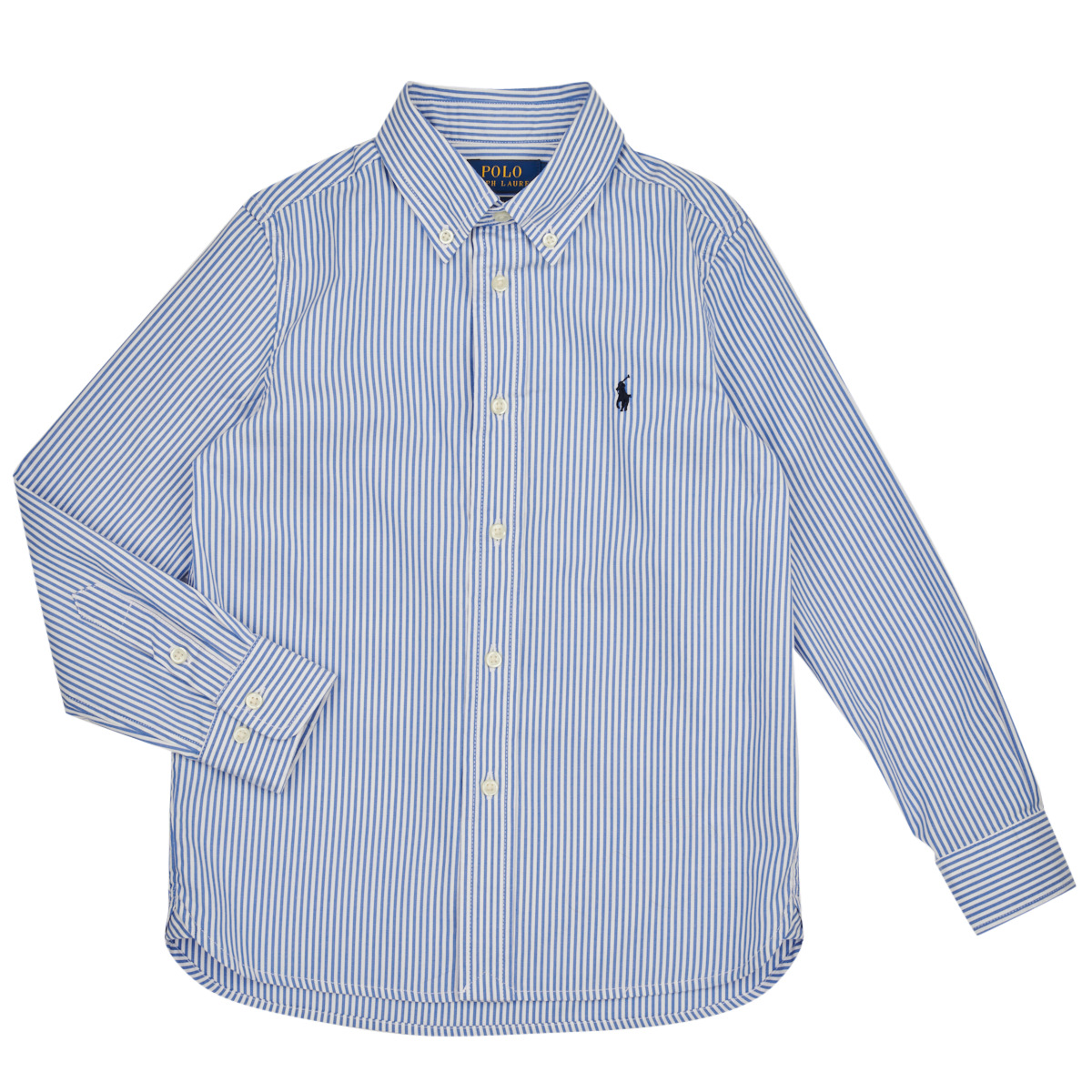 Textil Rapaz Camisas mangas comprida med Polo Ralph Lauren SLIM FIT-TOPS-SHIRT Azul / Branco