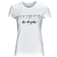 Textil Mulher T-Shirt mangas curtas Guess zip SS CN LOGO MICRO Branco