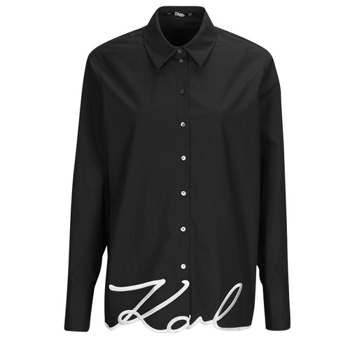 Textil Mulher camisas Karl Lagerfeld KARL HEM SIGNATURE SHIRT Preto