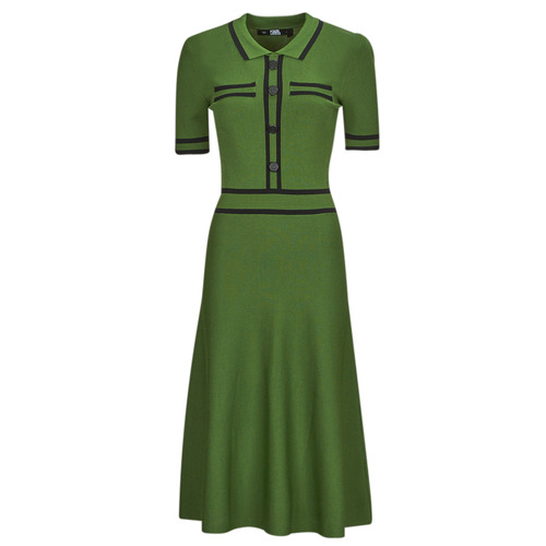 Textil Mulher Vestidos compridos Voyage Lagerfeld S SLV KNIT DRESS Verde / Preto