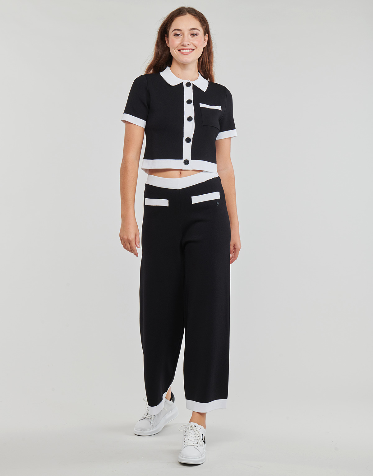 Textil Mulher Calças finas / Sarouels Karl Lagerfeld CLASSIC KNIT PANTS Preto / Branco