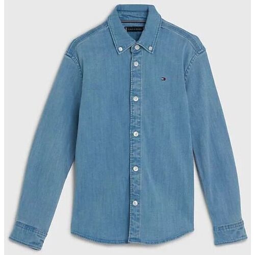 Textil Rapaz Camisas mangas comprida Tommy 39-40 Hilfiger KB0KB08228-1A8 OZONE WASH Azul