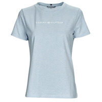 Textil Mulher T-Shirt AM0AM10268s curtas Tommy Hilfiger REG FROSTED CORP LOGO C-NK SS Azul / Céu