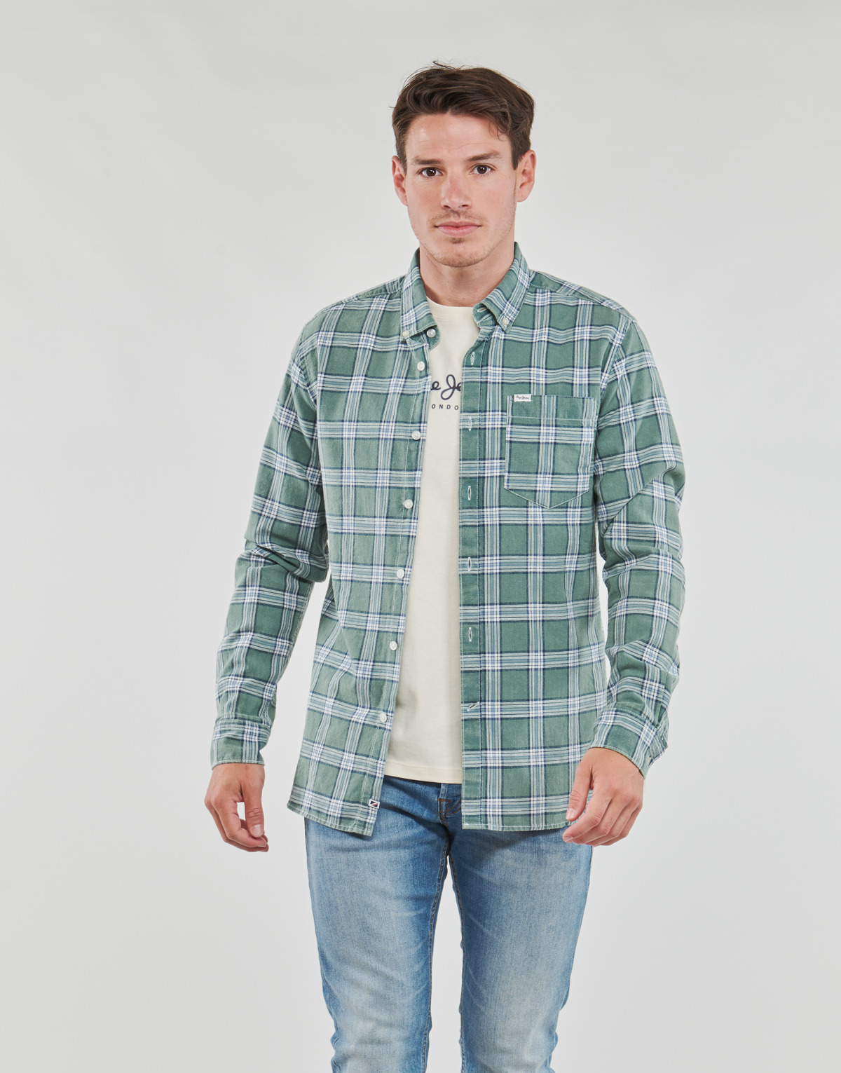 Textil Homem Camisas mangas comprida Pepe jeans CROW Verde