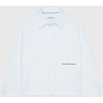 Textil Criança Camisas mangas comprida Calvin Klein Bleu JEANS IB0IB01497 LOGO POPLIN-YAF BRIGHT WHITE Branco