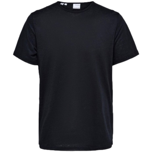 Textil Homem T-shirts e Pólos Selected T-Shirt Bet Linen - Black Preto