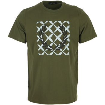 Textil Homem Loose Fit Crew Sweatshirt Fred Perry Cross Stitch Printed T-Shirt Verde