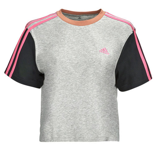 Textil Mulher T-Shirt mangas curtas Adidas Sportswear 3S CR TOP Cinza / Preto / Rosa