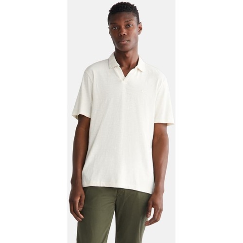 Textil Homem T-shirts e Pólos Three quarter sleeve collared dress with a front button-up placket and a straight vented hemline K10K111335 Branco