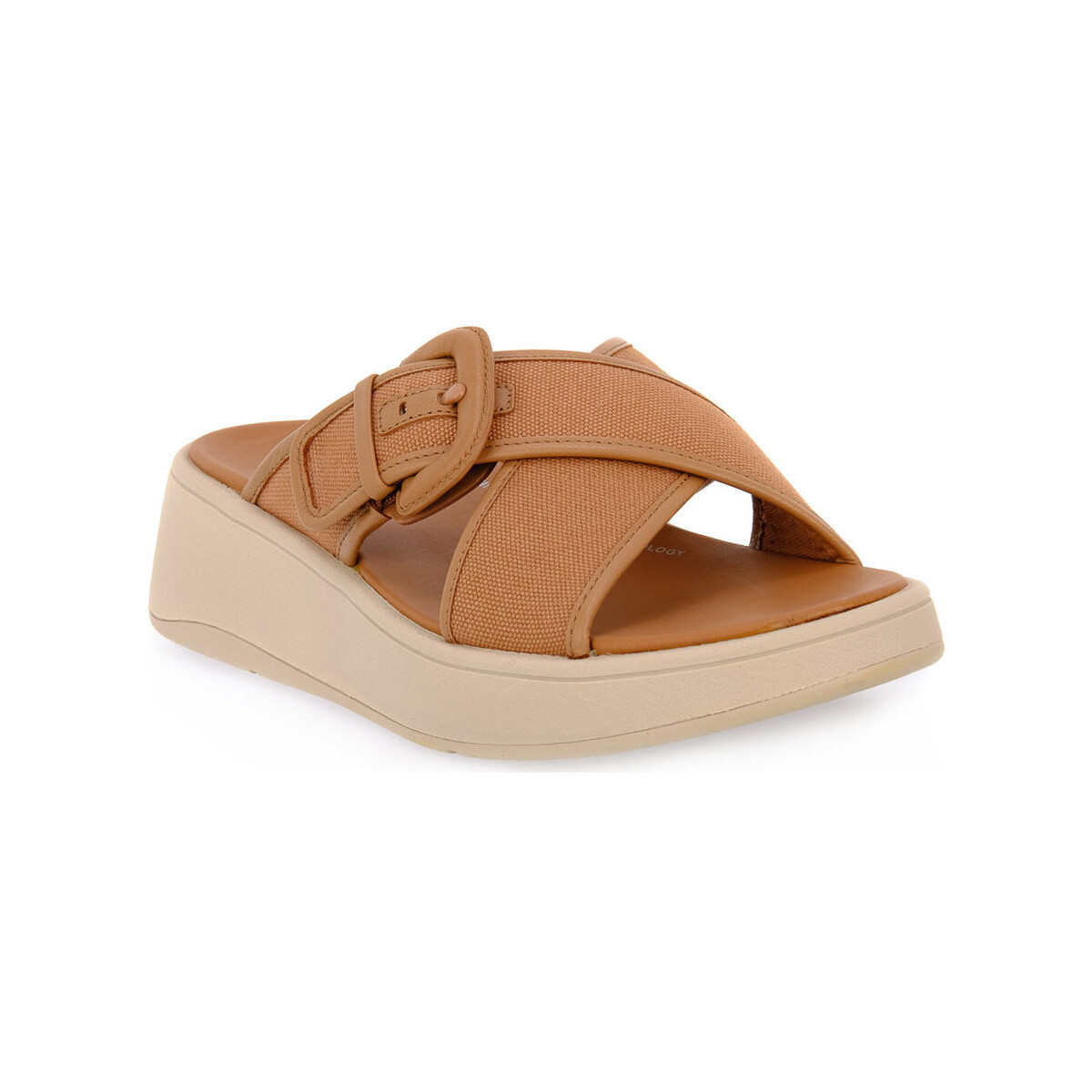 Sapatos Mulher Chinelos FitFlop F MODE BUCKLE CANVAS PLATFORM Bege