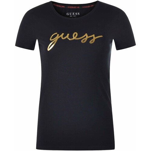 Textil Mulher T-Shirt mangas curtas Guess Slim Fit Logo Preto