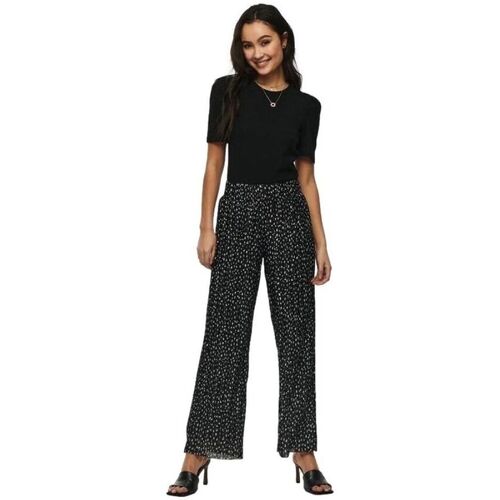 Only Calças Elema Pleated - Black Mini Flower Preto