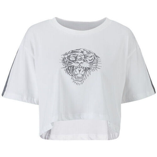 Textil Mulher T-shirts e Pólos Ed Hardy Tiger glow crop top white Branco