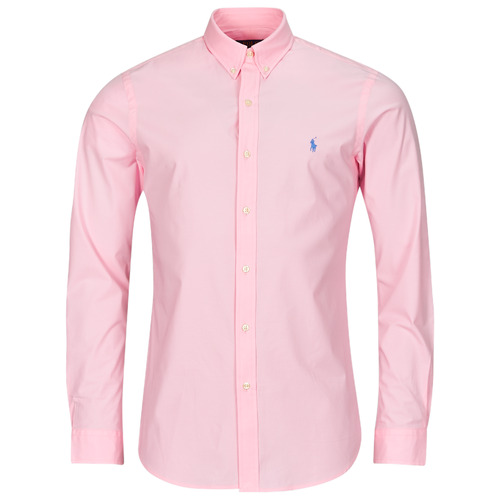 Textil Homem Camisas mangas comprida Pochetes / Bolsas pequenas CHEMISE AJUSTEE SLIM FIT EN POPELINE UNIE Rosa