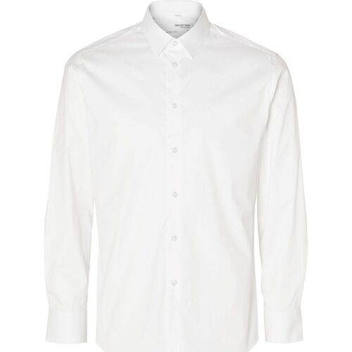 Textil Homem Camisas mangas comprida Selected 16090210 SLIMTRAVEL-BRIGHT WHITE Branco