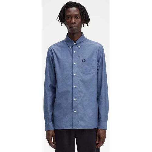 Textil Homem Camisas mangas comprida Fred Perry M5650-111-3-1 Azul