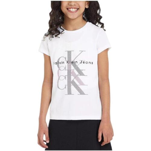 Textil Rapariga T-Shirt mangas curtas Calvin Klein JEANS res  Branco