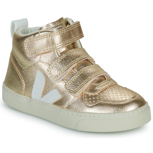 Sapatos Rapariga Veja White & Tan Leather V-10 Sneakers Veja SMALL V-10 Ouro