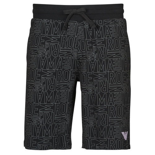 Textil Homem Shorts / Bermudas Emporio linen Armani ALL OVER LOGO TERRY Preto