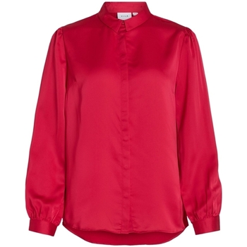 Textil Mulher Top Kasa L/s - Birch/cloisonne Vila Noos Camisa Ellette Satin - Love Potion Rosa