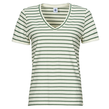 Textil Mulher T-Shirt mangas curtas Petit Bateau A0ACS COL V Branco / Verde