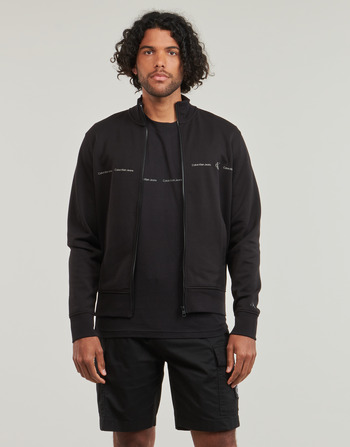 Textil Homem Sweats Calvin Klein Jeans LOGO REPEAT ZIP THROUGH Preto