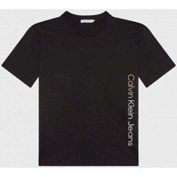 Textil Criança T-shirts e Pólos Calvin Klein Cotton JEANS IU0IU00465 INSTITUTIONAL-BEH BLACK Preto