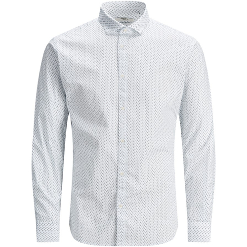 Textil Homem Camisas mangas comprida Jack & Jones 12234533 JWHBLACKPOOL STRETCH SHIRT LS UK WHITE Branco